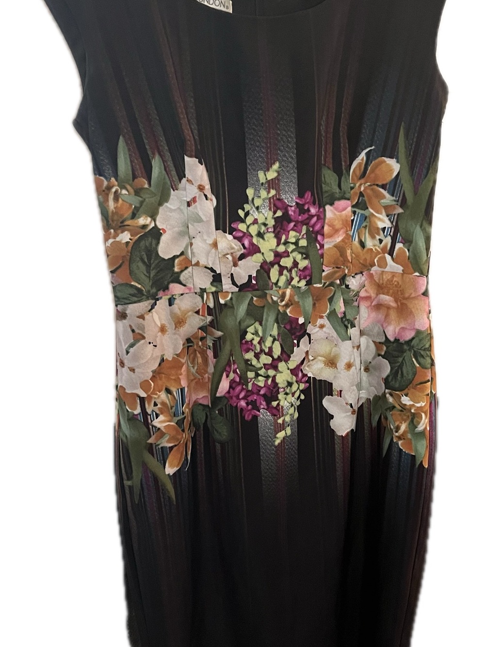 Floral Print Black Sleeveless Sheath Dress